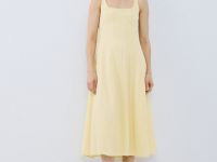 Платье миди с вырезом каре, Желтый