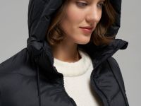 Пуховое полупальто с поясом приталенного силуэта