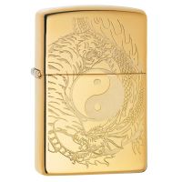 Зажигалка ZIPPO Tiger and Dragon с покрытием High Polish Brass, латунь/сталь, золотистая,  36x12x56 мм