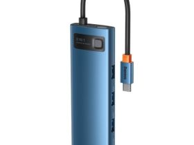 Адаптер Baseus 8 в 1 Metal Gleam Series Multi-functional Type-C HUB (Blue) (WKWG000103)