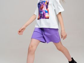 Комплект трикотажный для девочек: фуфайка (футболка), шорты