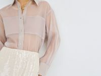 Полупрозрачная блузка из органзы с тонким поясом, Бежевый