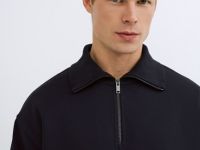 Свитшот с воротником-стойкой на молнии, Синий