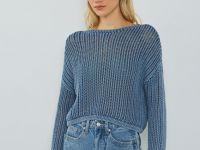 Ажурный укороченный джемпер, Синий