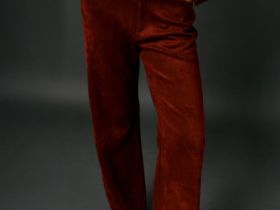 Прямые брюки из искусственной замши, Оранжевый