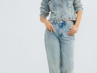 Широкие джинсы со стразами, Голубой