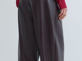 Брюки О-силуэта из искусственной кожи, Фиолетовый