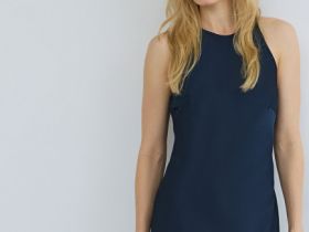 Сатиновое платье с американской проймой, Синий