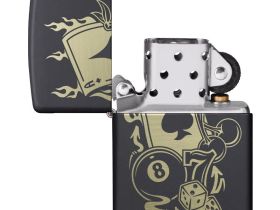Зажигалка ZIPPO Gambling Design с покрытием Black Matte, латунь/сталь, чёрная, матовая, 36x12x56 мм