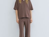 Поло с воротником на молнии, Коричневый