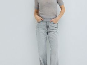 Широкие джинсы со средней посадкой, Серый