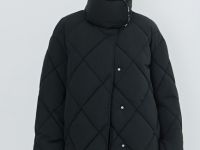 Стёганая куртка с меховым воротником, Черный