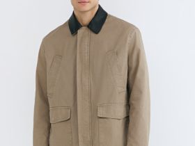 Куртка с контрастным воротником, Бежевый