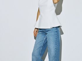 Прямые джинсы с жемчужинами, Голубой