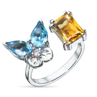 Кольцо из серебра с, топазами и цитрином э0681кц02260369_white