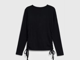 Лонгслив в рубчик с завязками для девочек, Черный