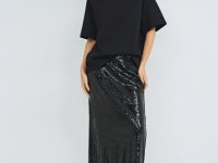 Прямая юбка с пайетками, Черный