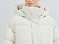 Длинный стёганый пуховик с капюшоном, Бежевый