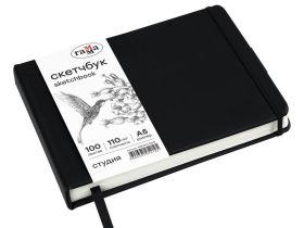 Скетчбук Гамма "Студия" 21х14,8 см 100 л 110 г, черный, твердая обложка, на резинке, белая