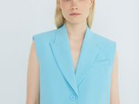 Однобортный жилет из поливискозы, Голубой