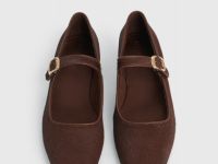 Балетки из натуральной кожи с ремешком, Коричневый