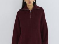 Джемпер с воротником-стойкой на молнии, Фиолетовый