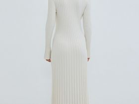 Расклёшенное платье в рубчик, Бежевый