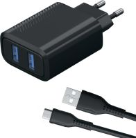 Зарядное устройство Red Line NT-5 USB/USB с кабелем microUSB 12 Вт Чёрное