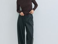 Лонгслив с драпировкой и асимметричным вырезом, Коричневый