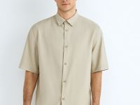 Рубашка из вискозы с коротким рукавом, Бежевый