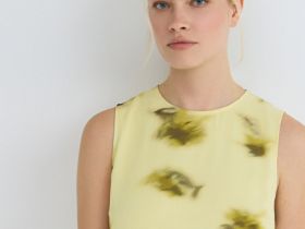 Платье из шифона с принтом, Желтый