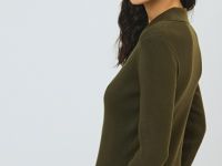 Вязаное платье с воротником поло на пуговицах, Зеленый