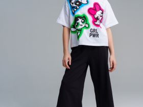 Комплект трикотажный для девочек: фуфайка (футболка), брюки