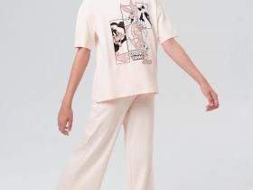 Комплект трикотажный для девочек: фуфайка (футболка), брюки