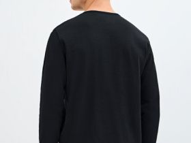 Лонгслив с воротником хенли, Черный