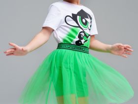 Комплект трикотажный для девочек: фуфайка (футболка), юбка-шорты