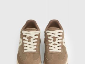 Комбинированные кроссовки из натуральной замши, Бежевый