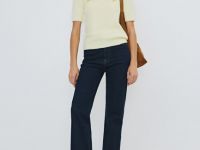 Джемпер из пушистой пряжи с коротким рукавом, Желтый