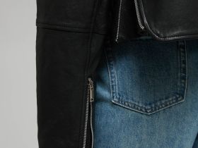 Утепленная кожаная куртка-косуха свободного кроя