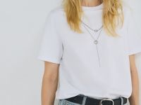 Футболка с декором на горловине, Белый