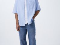 Рубашка из ткани оксфорд с коротким рукавом, Голубой