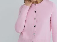 Вязаный кардиган с фигурными пуговицами, Розовый