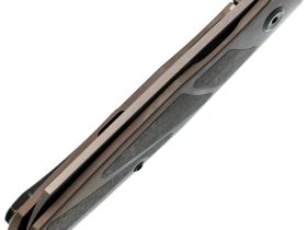Складной нож Kansept Cru сталь Damascus, рукоять Bronze Titanium/Twill Carbon Fiber
