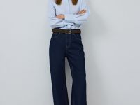 Широкие джинсы с высокой посадкой и отворотами, Синий