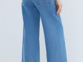 Укороченные широкие джинсы, Голубой