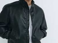 Бомбер из искусственной кожи, Черный