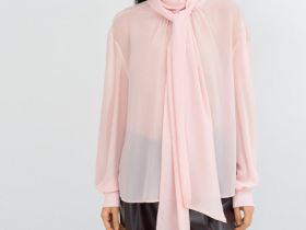 Блузка из шифона с шарфом, Розовый