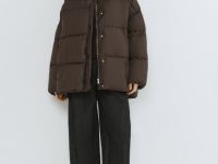 Утеплённая стёганая куртка с шарфом, Коричневый