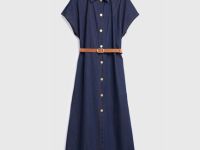 Платье-рубашка из денима с ремнём, Синий