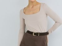 Лонгслив с квадратным вырезом, Бежевый